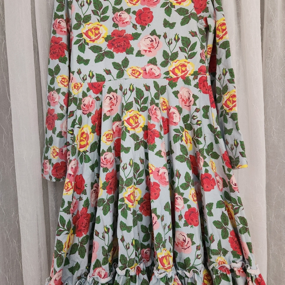 Olivia Mae Charming Long Sleeve Floral Dress w/ Red,Pink,Yellow Blooms, S7/8,EUC - Picture 6 of 7